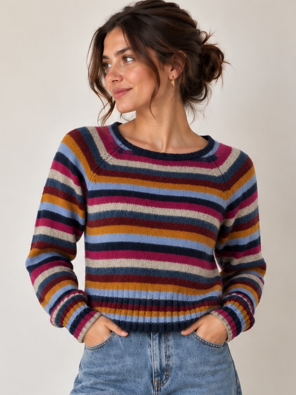 Smart Set Wool Striped Multicolor Knit Crewneck Sweater